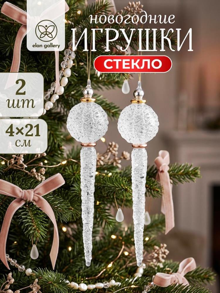 Набор стеклянных новогодних игрушек 2 пр. 4,5*21 см Набор стеклянных новогодних игрушек 2 пр. 4,5*21 см