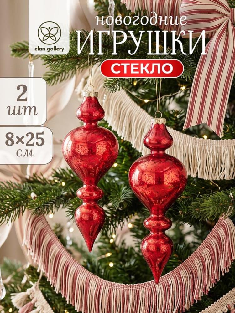 Набор стеклянных новогодних игрушек 2 пр. 8*25 см Набор стеклянных новогодних игрушек 2 пр. 8*25 см