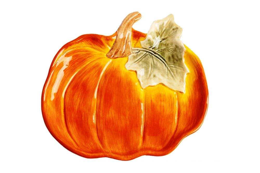 Блюдо, 22 см, керамика, оранжево-зеленое, Тыква, Bright pumpkin