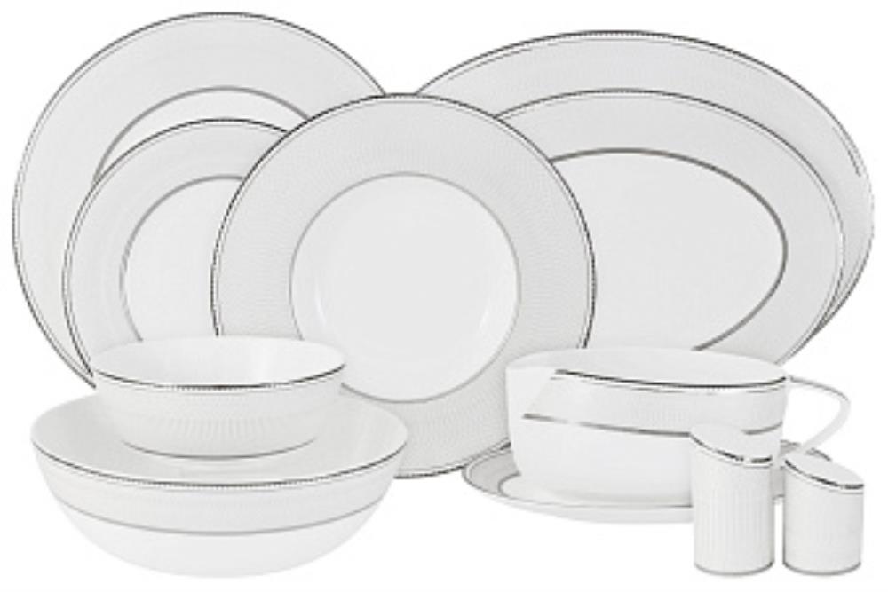 Тарелка обеденная, 27,5 см, фарфор F, бело-бежевая, с серебристым кантом, Pearl soft