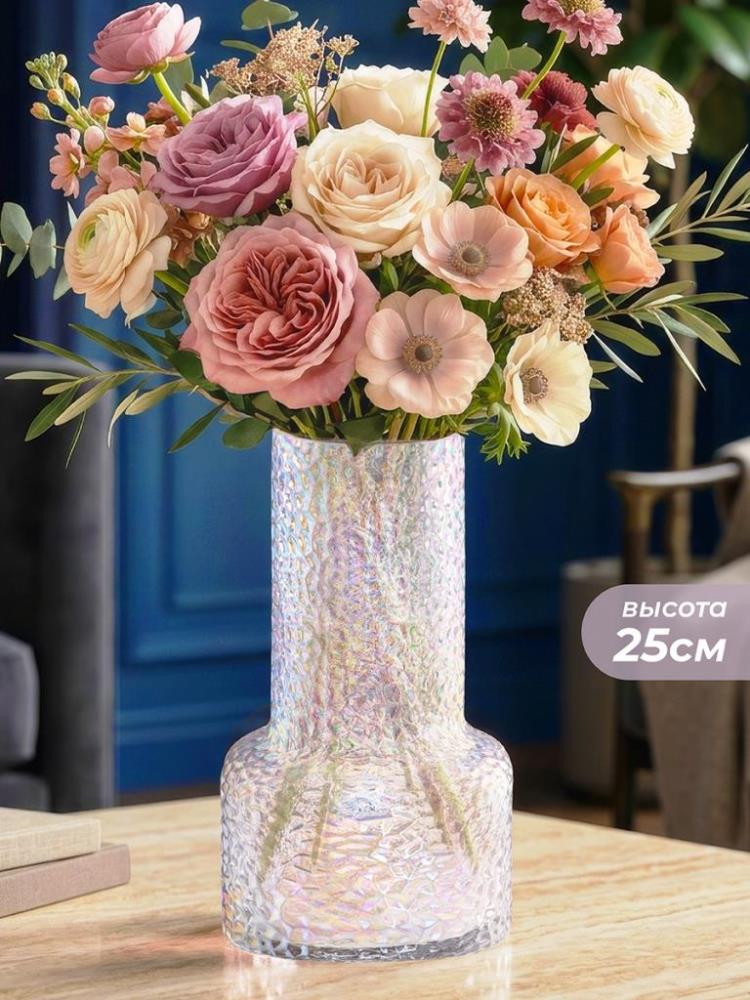 Ваза 15*15*25 см 2,2 л, белый/перламутровый, стекло