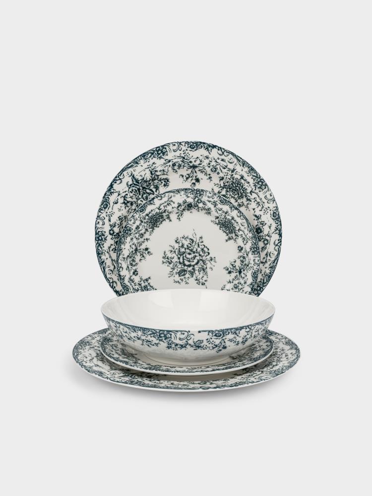 Сервиз обеденный, 4 перс, 12 пр, фарфор P, бело-синий, Rosetta Сервиз обеденный, 4 перс, 12 пр, фарфор P, бело-синий, Rosetta