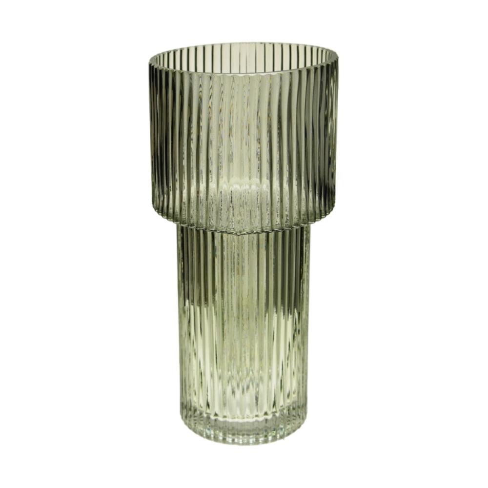 Декоративная ваза из рельефного стекла, Д115 Ш115 В245, серый