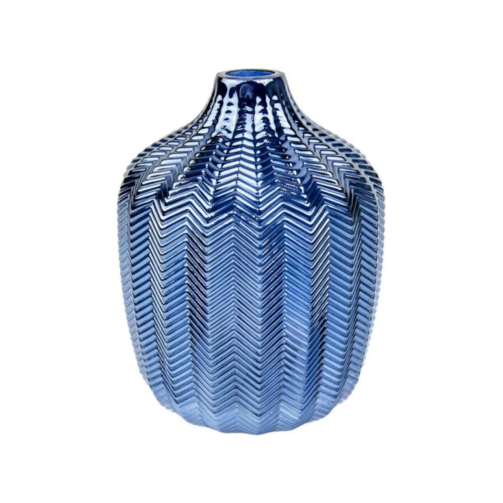 Декоративная стеклянная ваза, Д140 Ш140 В190, синий