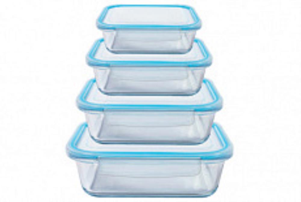 Набор контейнеров стекл прям 4пр 370,640,1040,1500мл син ТМ Appetite