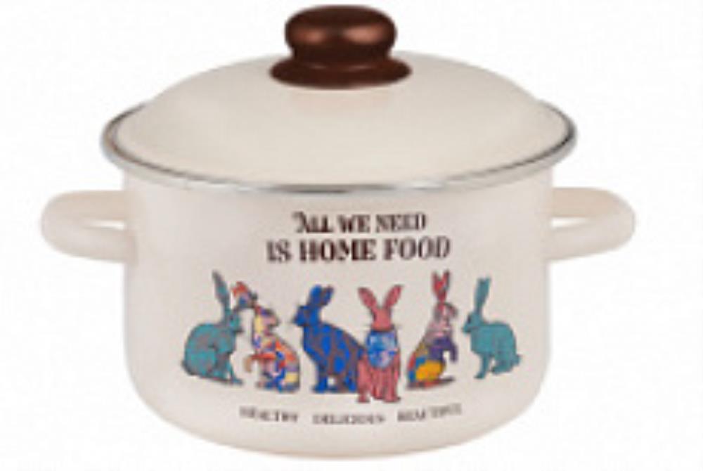 Кастрюля эмал цил Зайцы 2,0л беж/кр ТМ Appetite