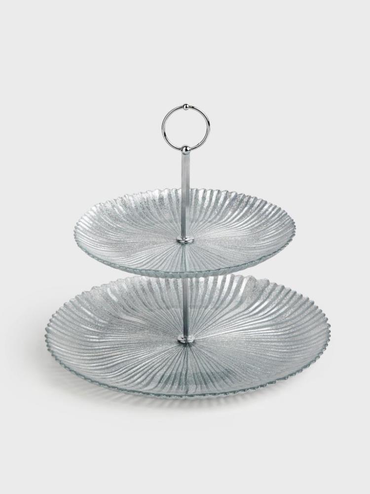 Подставка для пирожных, 21х28/26 см, 2 яруса, стекло/металл, серебристая, Avila