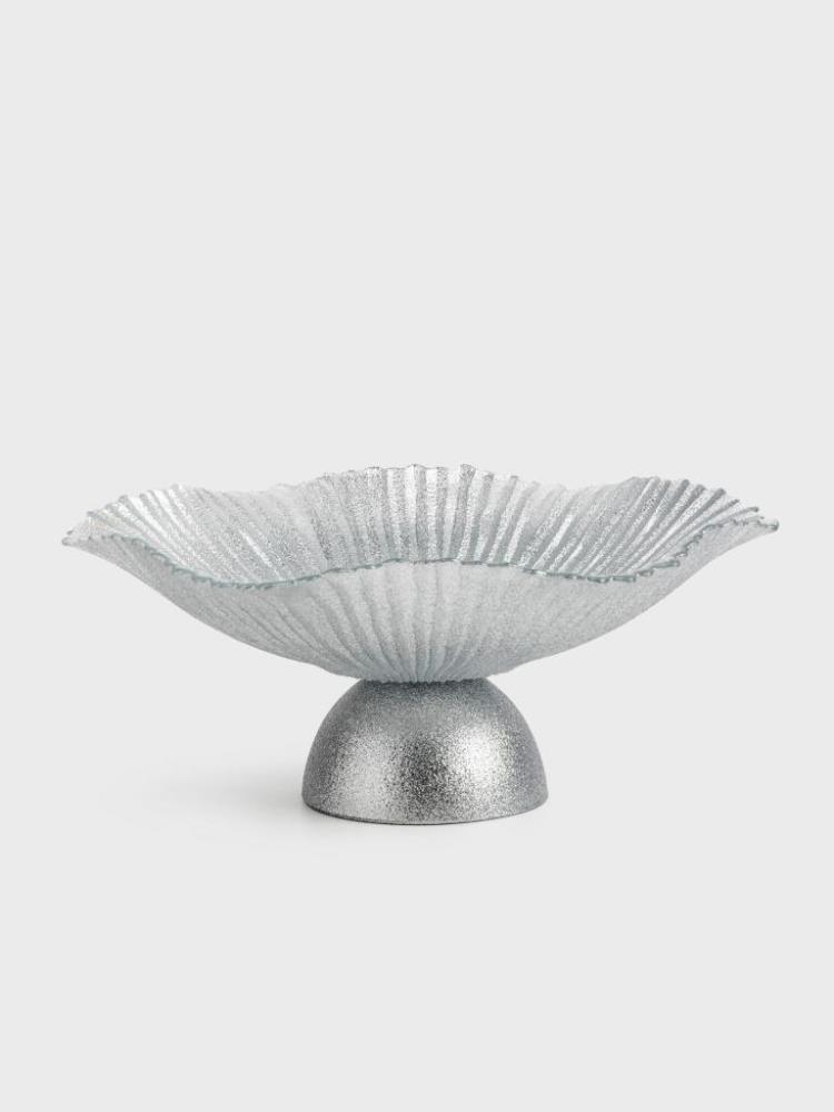 Ваза для фруктов, 31х13 см, на ножке, стекло, серебристая, Avila