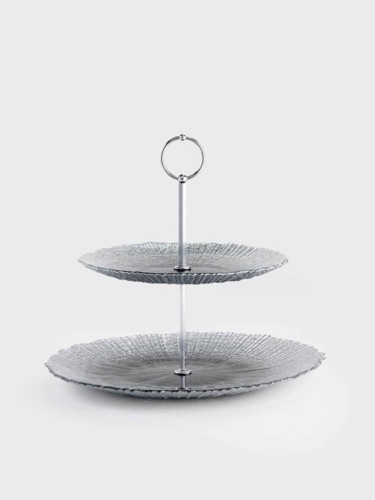 Подставка для пирожных, 21х28/26 см, 2 яруса, стекло/металл, серебристо-серая, Avila