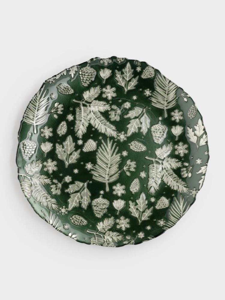 Блюдо, 33 см, стекло, зеленое, Еловые ветки, Granada