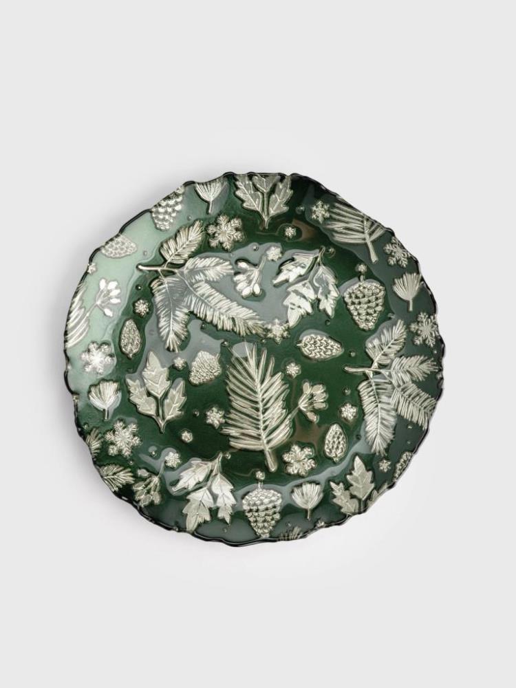 Блюдо, 22 см, стекло, зеленое, Еловые ветки, Granada