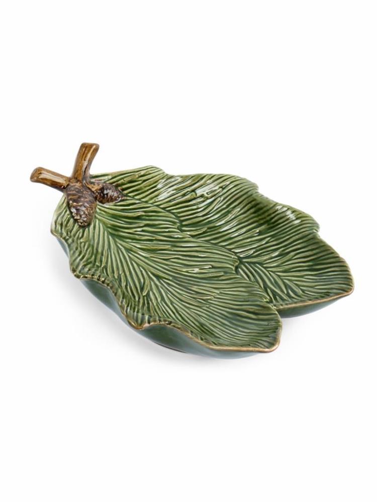 Блюдо, 23х15 см, керамика, зеленое, Шишки на еловой ветке, Fir branch