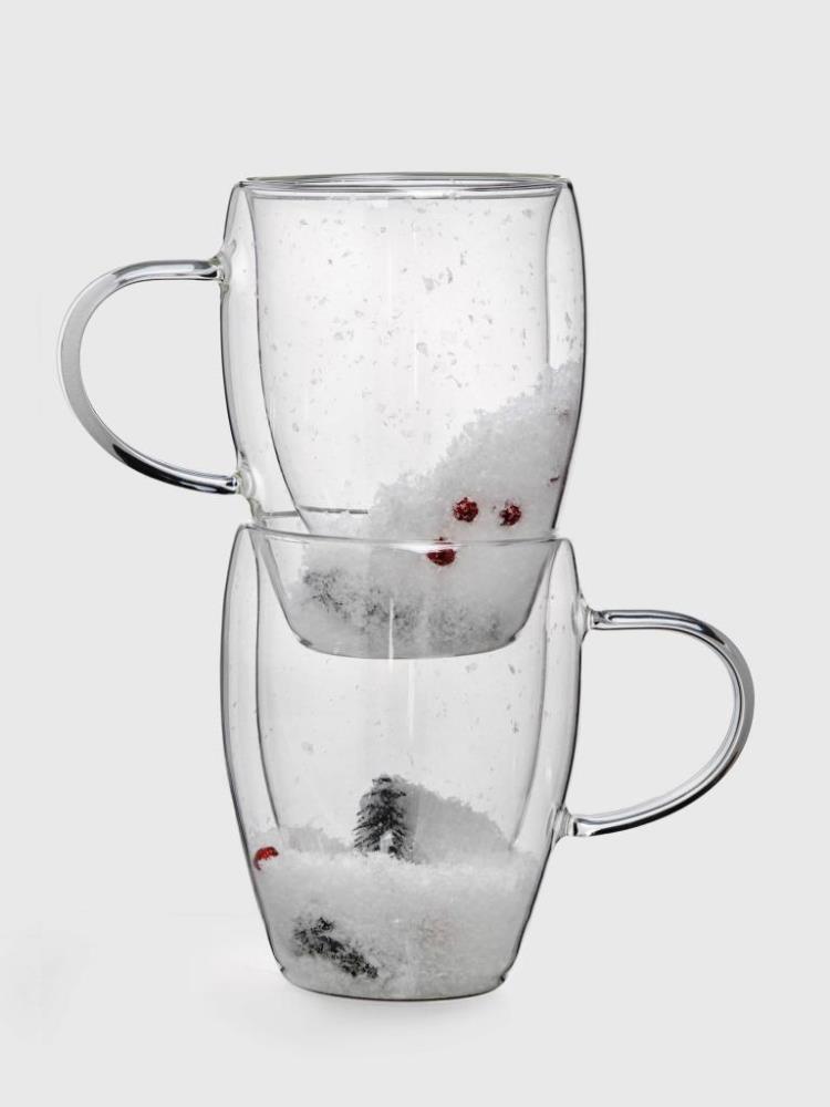 Кружка, 350 мл, 2 шт, стекло Б, с ягодами и еловыми ветками внутри, Wind-mystery