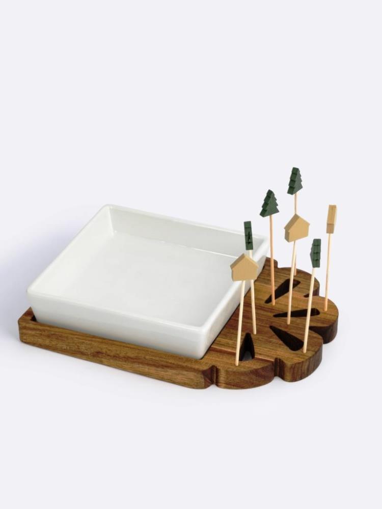 Набор для закусок, 1 пр, на подставке, со шпажками, керамика/дерево, Подарок, New year