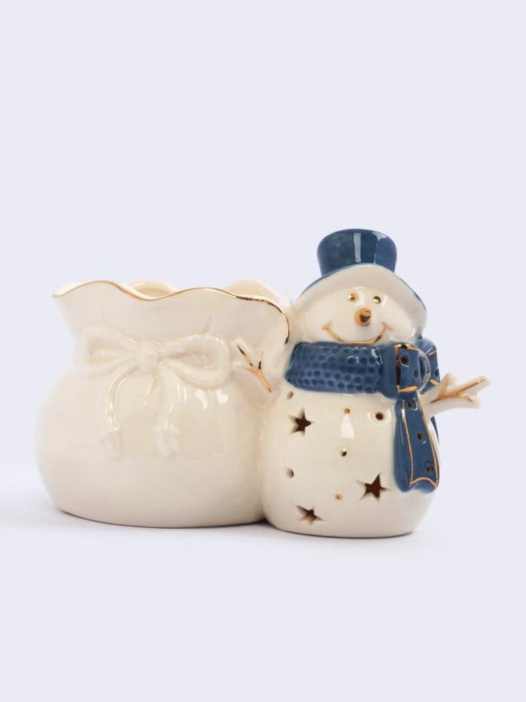 Конфетница, 16х11 см, фарфор P, бело-голубая, Снеговик с мешком, Snowfall