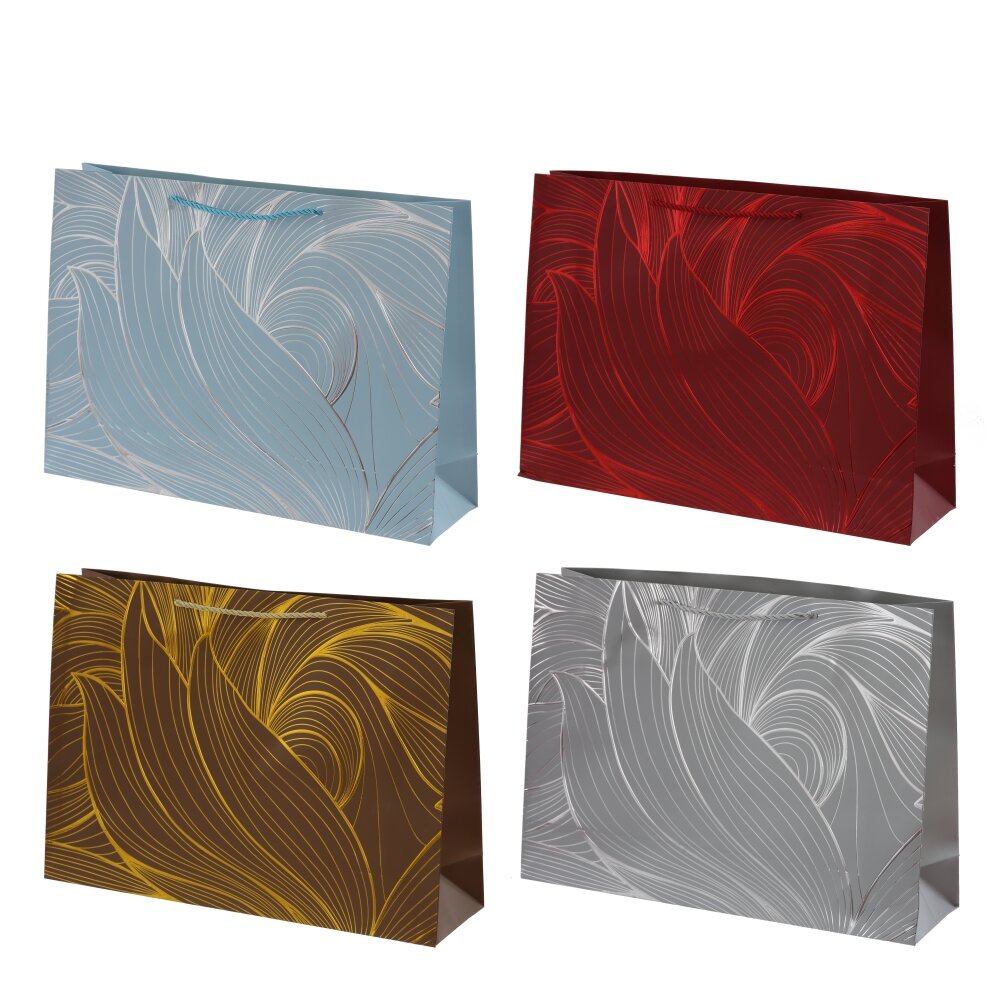 Пакет подарочный L (бумага 210г/м2, блок 12шт), L45 W12 H32 см, 4в.