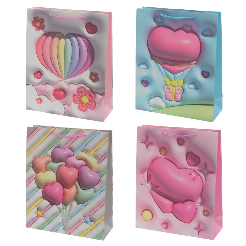 Пакет подарочный M (бумага 210г/м2, блок микс 12шт), L26 W10 H32 см, 4в.