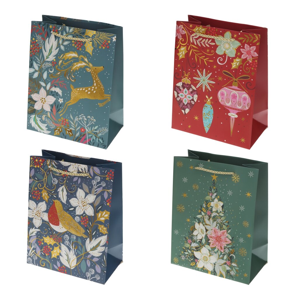 Пакет подарочный S (бумага 210г/м2, блок 12шт), L18 W10 H23 см, 4в.