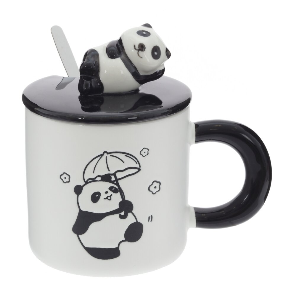 Кружка с крышкой и ложкой, 350 мл, L13 W9 H13 см