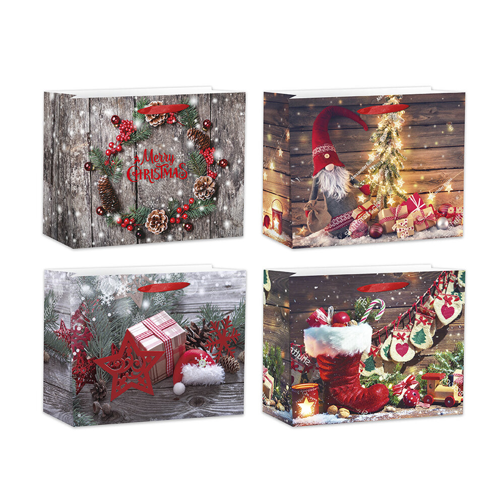 Пакет подарочный (бумага 230г/м2, блок микс 12шт), L32 W11 H25 см, 4в.