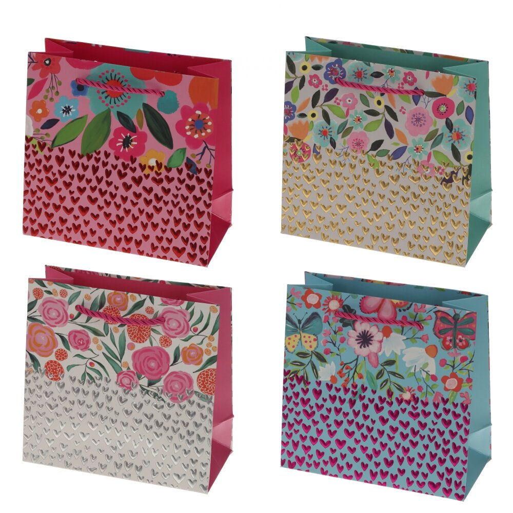 Пакет подарочный (бумага 210г/м2, блок микс 12шт), L15 W7 H14 см, 4в.