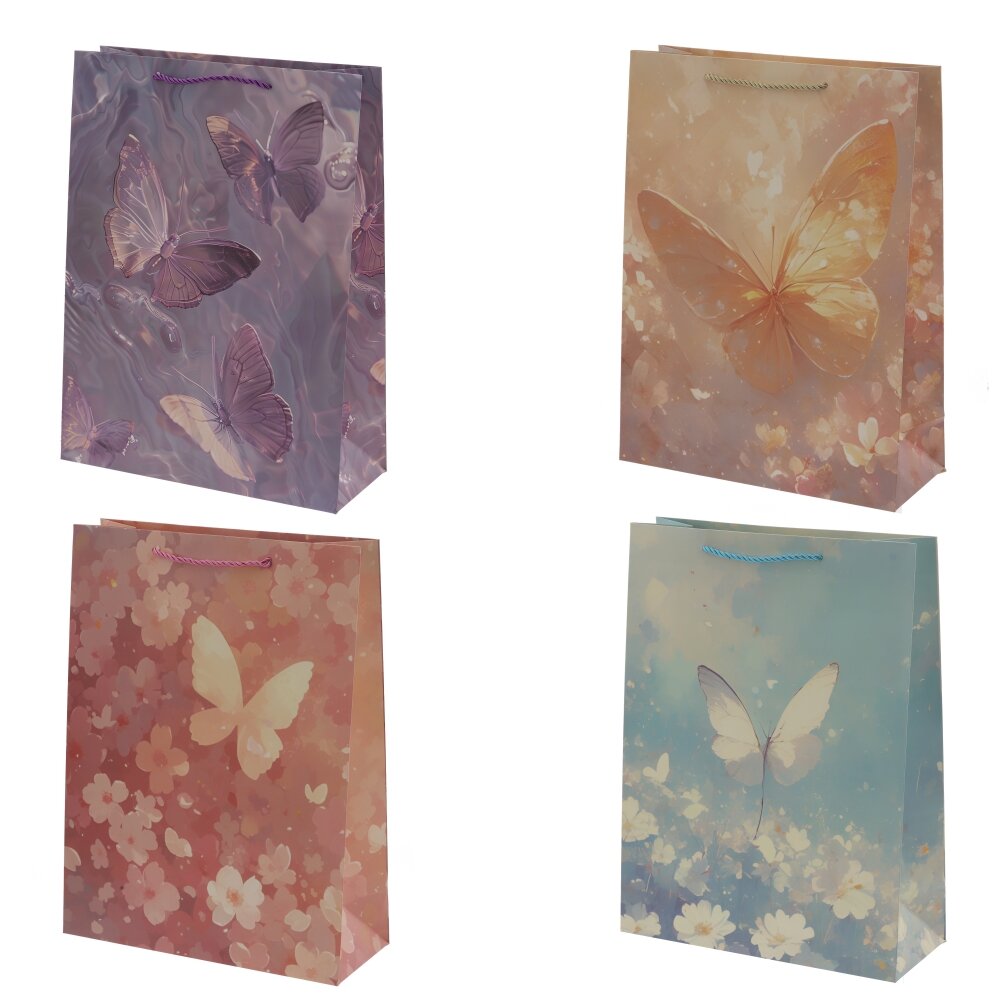 Пакет подарочный L (бумага 210г/м2, блок 12шт), L30 W12 H40 см, 4в.