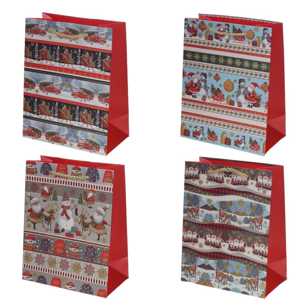 Пакет подарочный S (бумага 210г/м2, блок 12шт), L18 W10 H23 см, 4в.