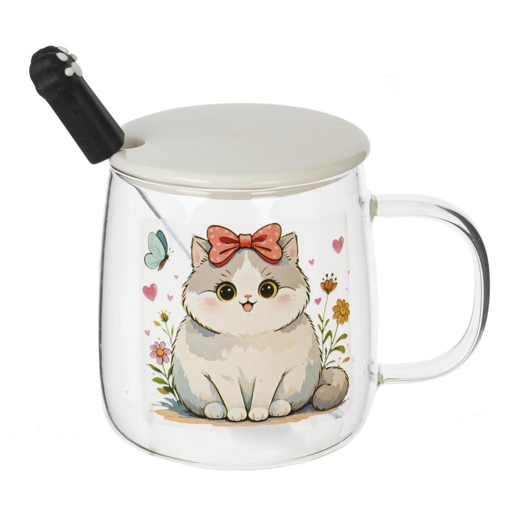 Кружка с крышкой и ложкой, 430 мл, L12 W9 H12,5 см