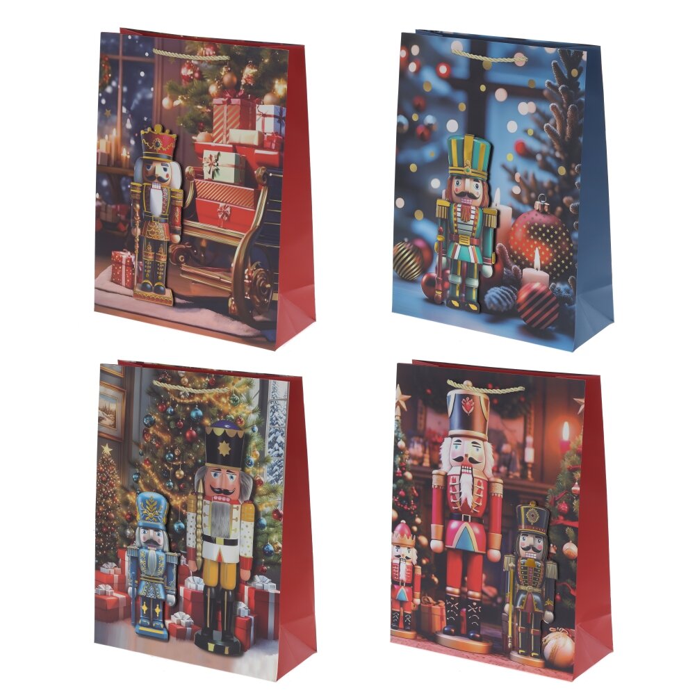 Пакет подарочный L (бумага 210г/м2, блок 12шт), L30 W12 H40 см, 4в.