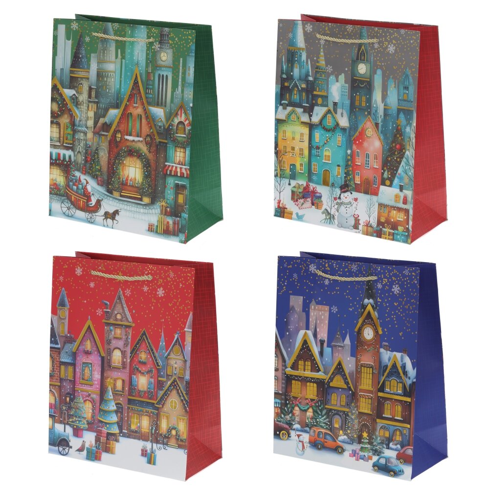 Пакет подарочный L (бумага 210г/м2, блок 12шт), L30 W12 H40 см, 4в.