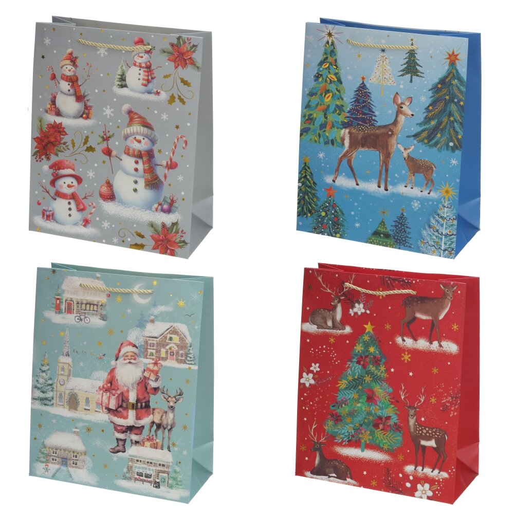 Пакет подарочный L (бумага 210г/м2, блок 12шт), L30 W12 H40 см, 4в.