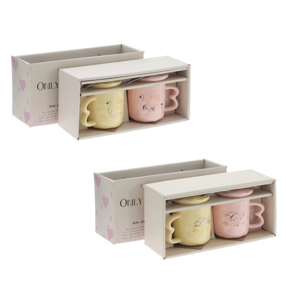 Набор из 2-х Кружек с крышкой и ложкой, 300 мл, L12 W9 H9 см, 2в.