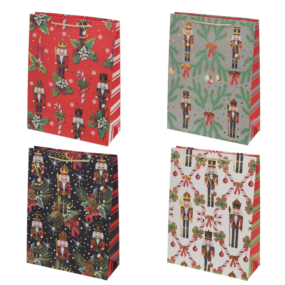 Пакет подарочный L (бумага 210г/м2, блок 12шт), L30 W12 H40 см, 4в.