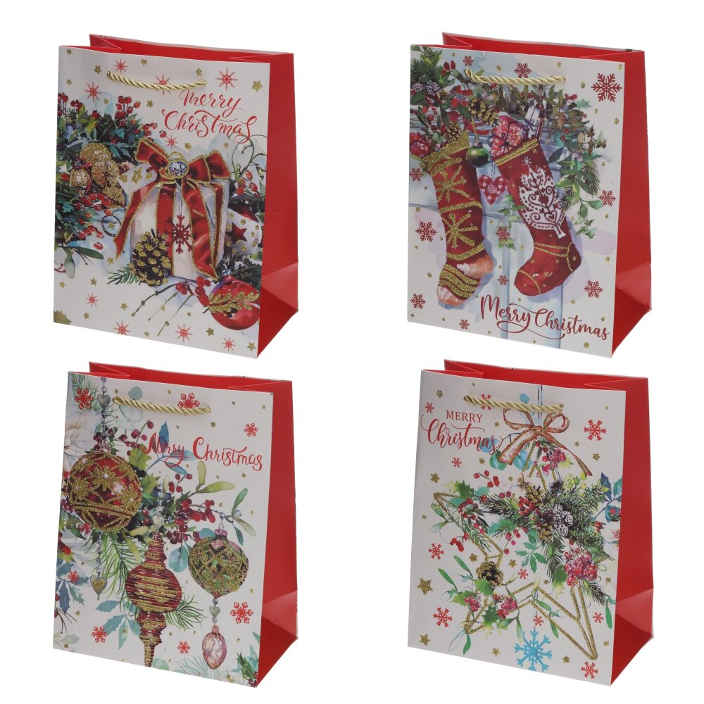 Пакет подарочный S (бумага 210г/м2, блок 12шт), L18 W10 H23 см, 4в.