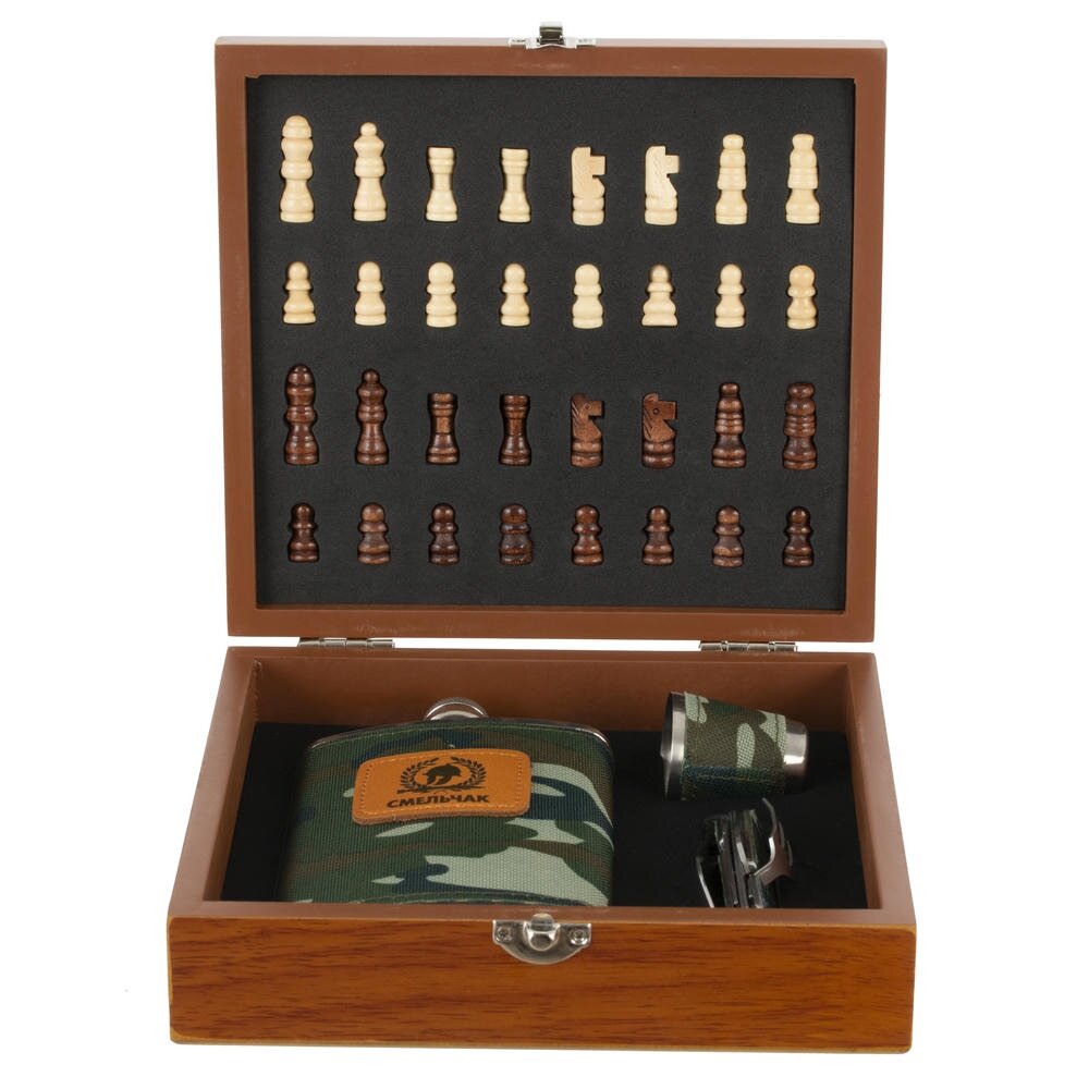 Набор подарочный (фляжка 220 мл, шахматы, мультитул, стопка 30 мл), L20 W18,5 H6 см Набор подарочный (фляжка 220 мл, шахматы, мультитул, стопка 30 мл), L20 W18,5 H6 см