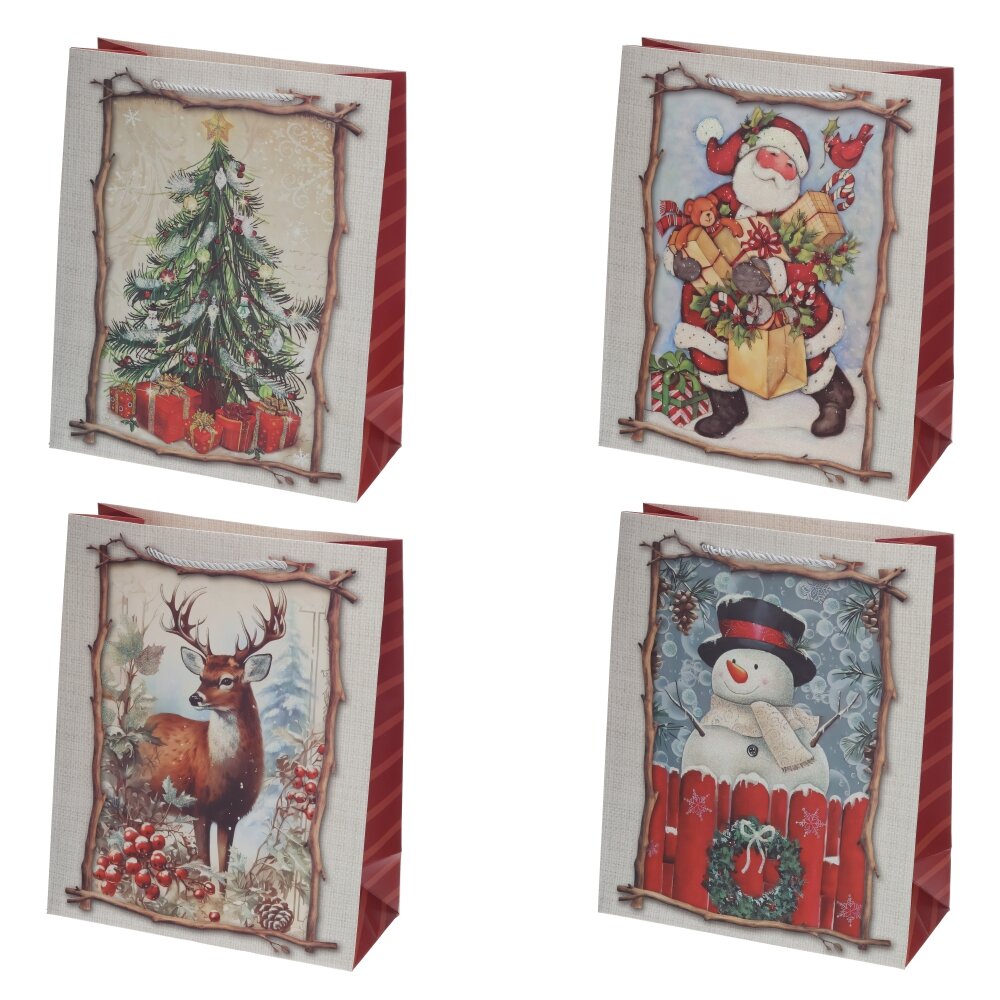 Пакет подарочный M (бумага 210г/м2, блок 12шт), L26 W12 H32 см, 4в.