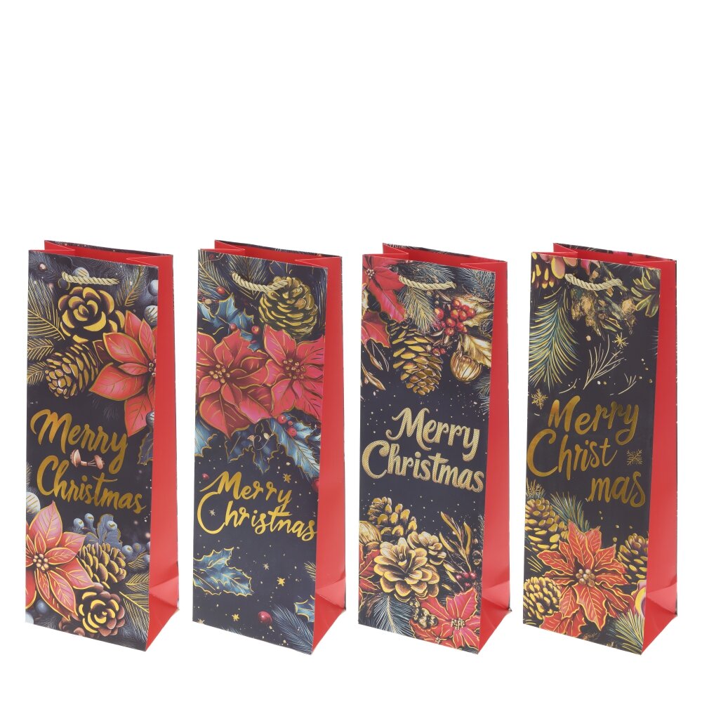 Пакет подарочный для бутылок (бумага 210г/м2, блок 12шт), L12,5 W8,5 H36 см, 4в.