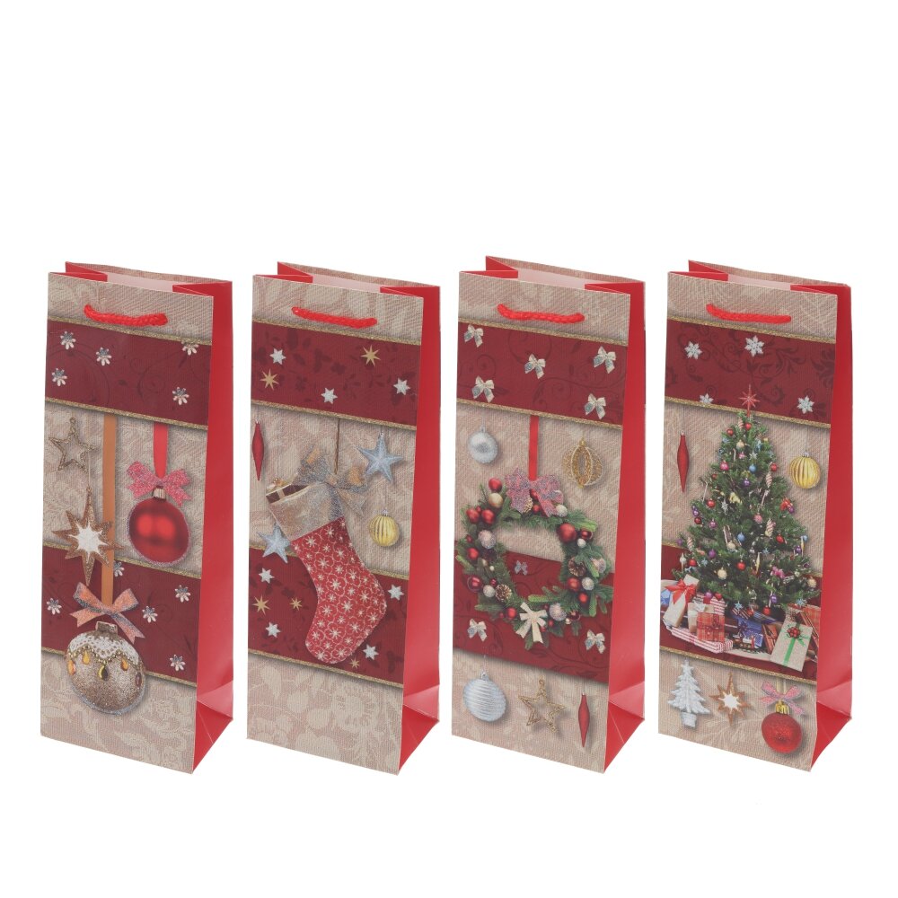 Пакет подарочный для бутылок (бумага 210г/м2, блок 12шт), L12,5 W8 H36 см, 4в.