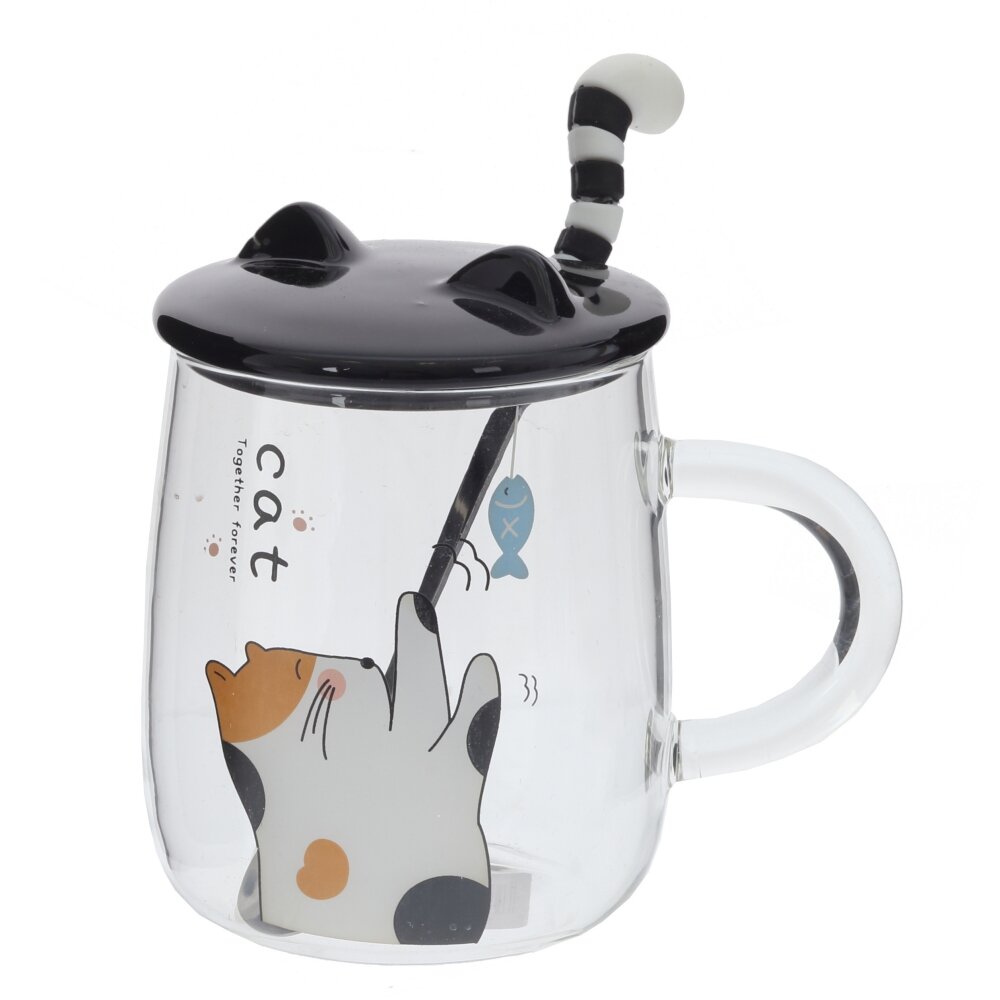 Кружка с крышкой и ложкой, 400 мл, L12 W8,5 H13 см