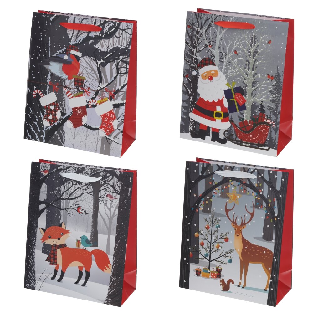 Пакет подарочный M (бумага 210г/м2, блок 12шт), L26 W12 H32 см, 4в.