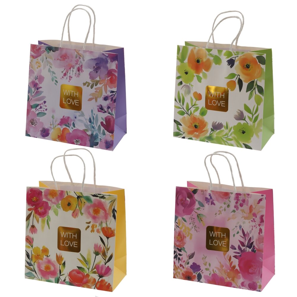 Пакет подарочный S (бумага 210г/м2, блок 12шт), L20 W10 H20 см, 4в.