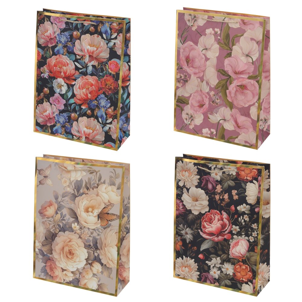 Пакет подарочный (бумага 210г/м2, блок микс 12шт), L31 W12 H42 см, 4в.