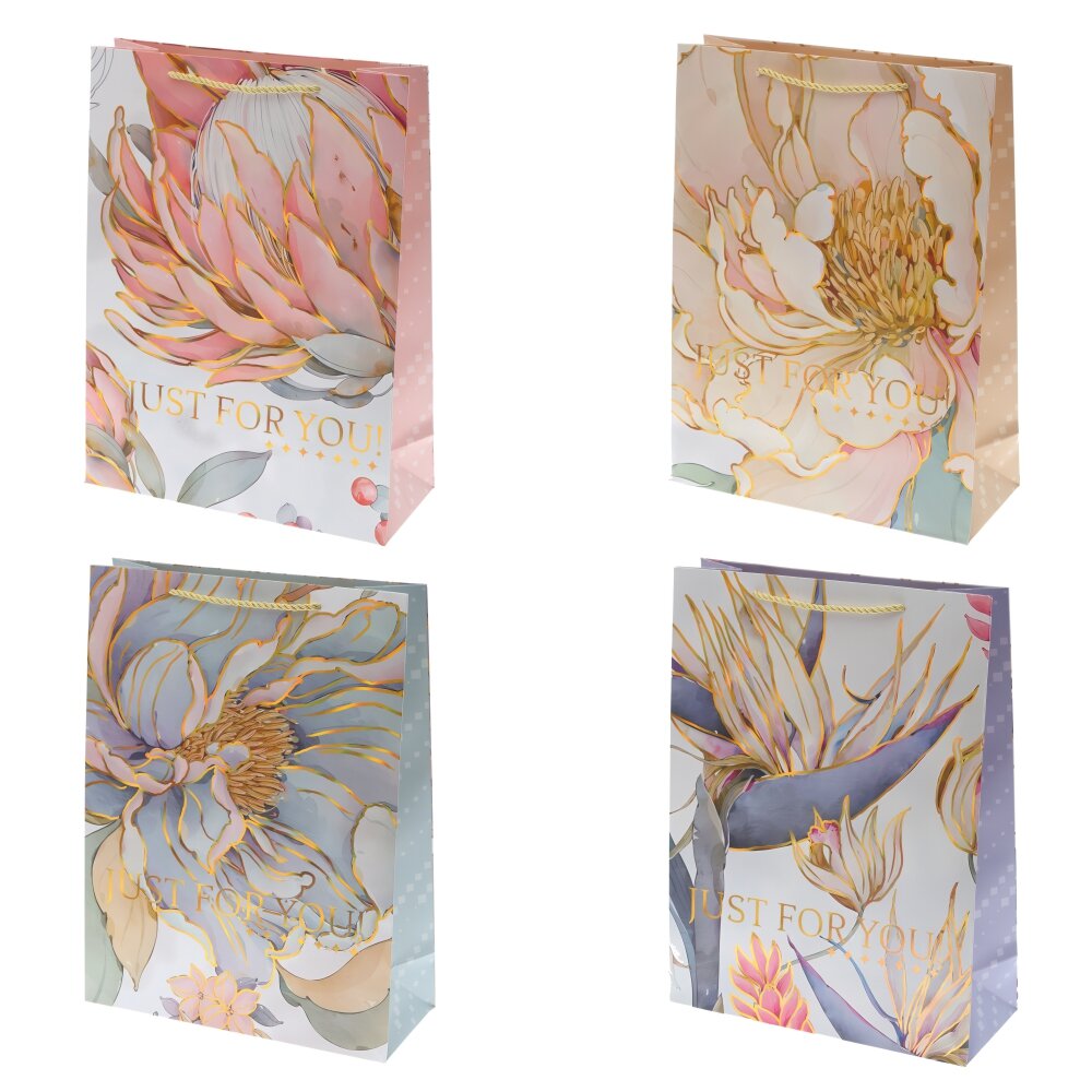 Пакет подарочный L (бумага 210г/м2, блок 12шт), L30 W12 H40 см, 4в.