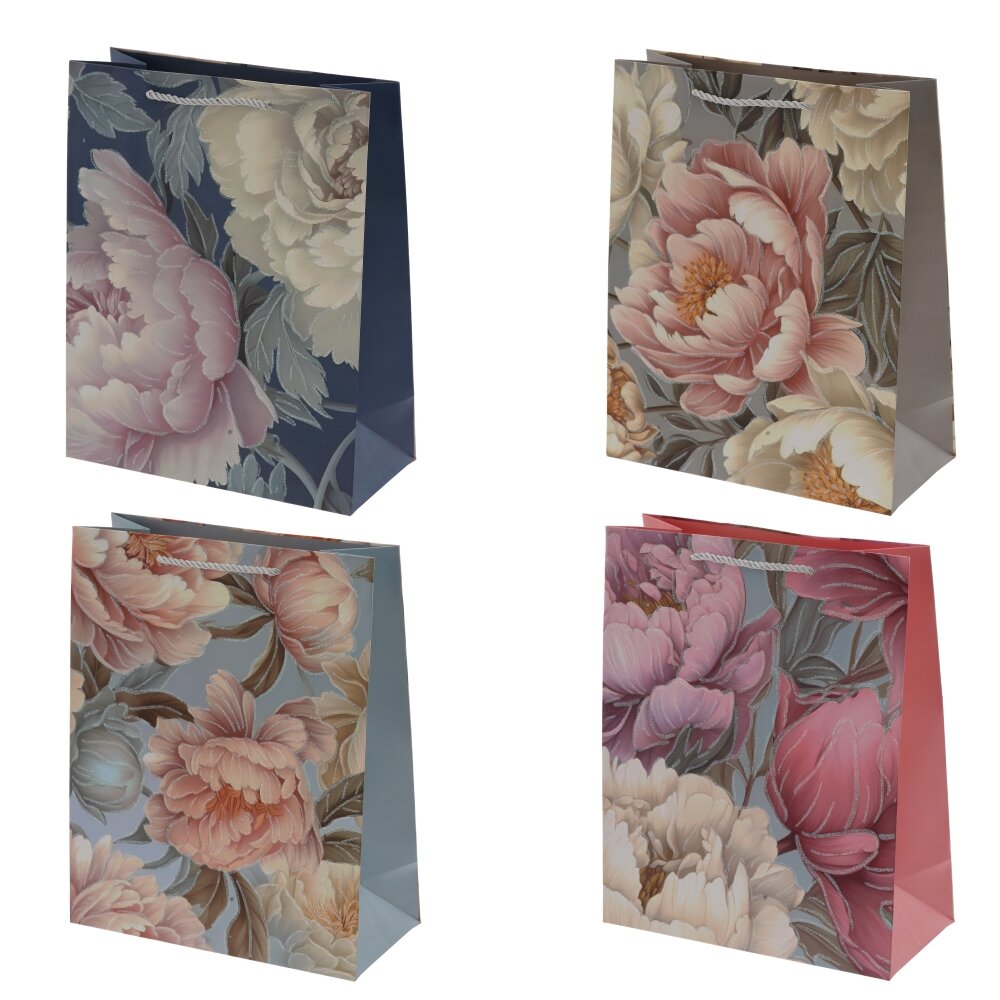 Пакет подарочный M (бумага 210г/м2, блок 12шт), L26 W12 H32 см, 4в.