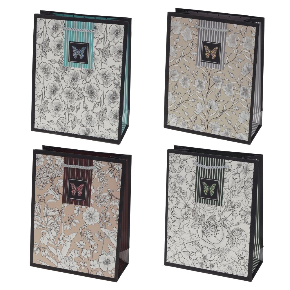 Пакет подарочный (бумага 210г/м2, блок микс 12шт), L18 W8 H23 см, 4в.