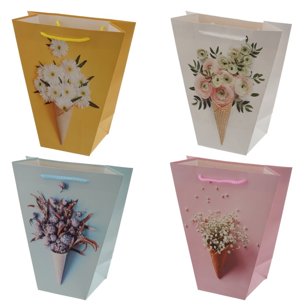 Пакет подарочный M (бумага 210г/м2, блок 12шт), L24 W11 H26 см, 4в.