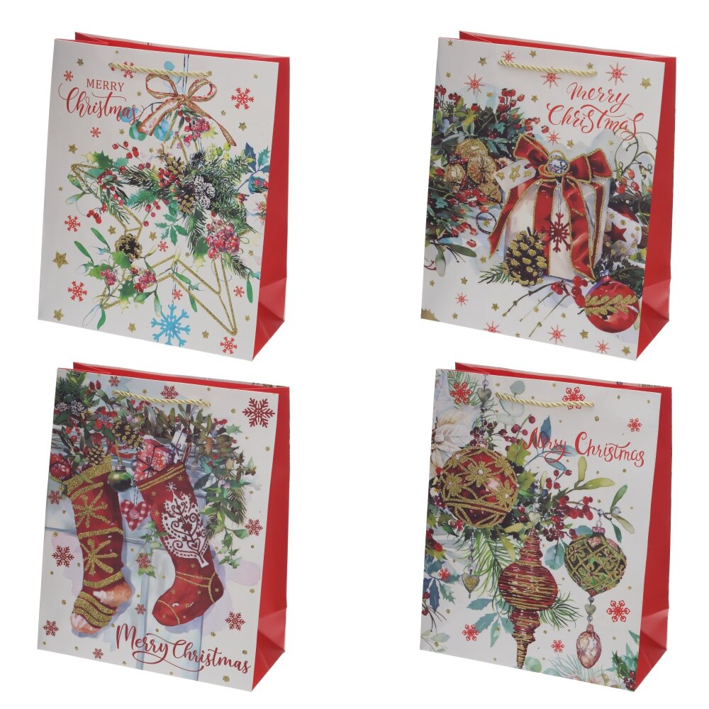 Пакет подарочный M (бумага 210г/м2, блок 12шт), L32 W12 H26 см, 4в.