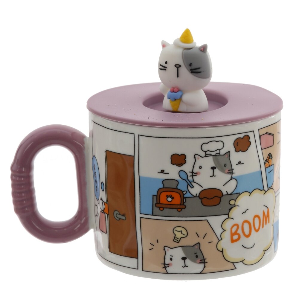 Кружка с крышкой, 400 мл, L14 W10 H12 см, 4в. Кружка с крышкой, 400 мл, L14 W10 H12 см, 4в.