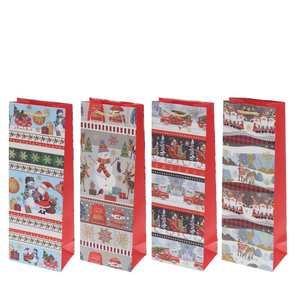 Пакет подарочный для бутылок (бумага 210г/м2, блок 12шт), L12,5 W8,5 H36 см, 4в.