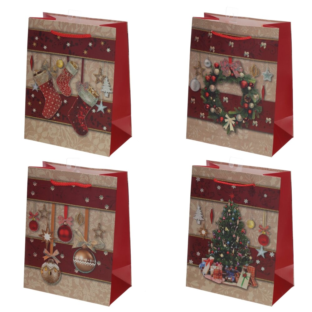 Пакет подарочный S (бумага 210г/м2, блок 12шт), L18 W10 H23 см, 4в.